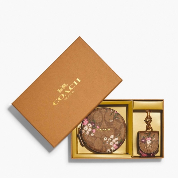NWT COACH Boxed Tech Organizer & Wireless Earbud Bag Charm Set in Floral Print - Picture 1 of 2